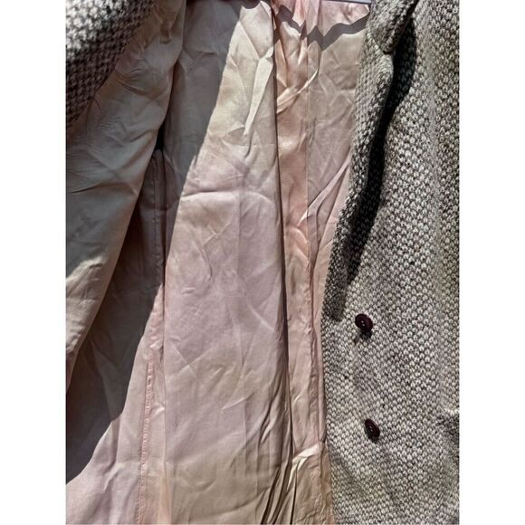 Vintage Coat 100 pure wool Houndstooth size description pink satin lining - Picture 11 of 12